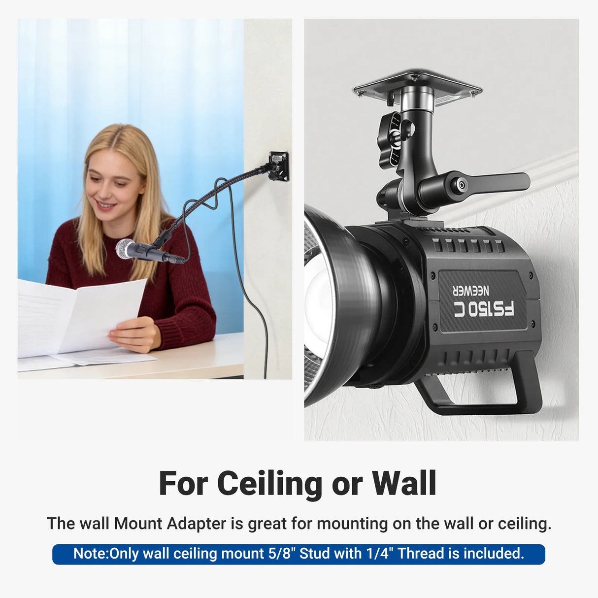 Wall light mount bracket with 1/4 inch screw