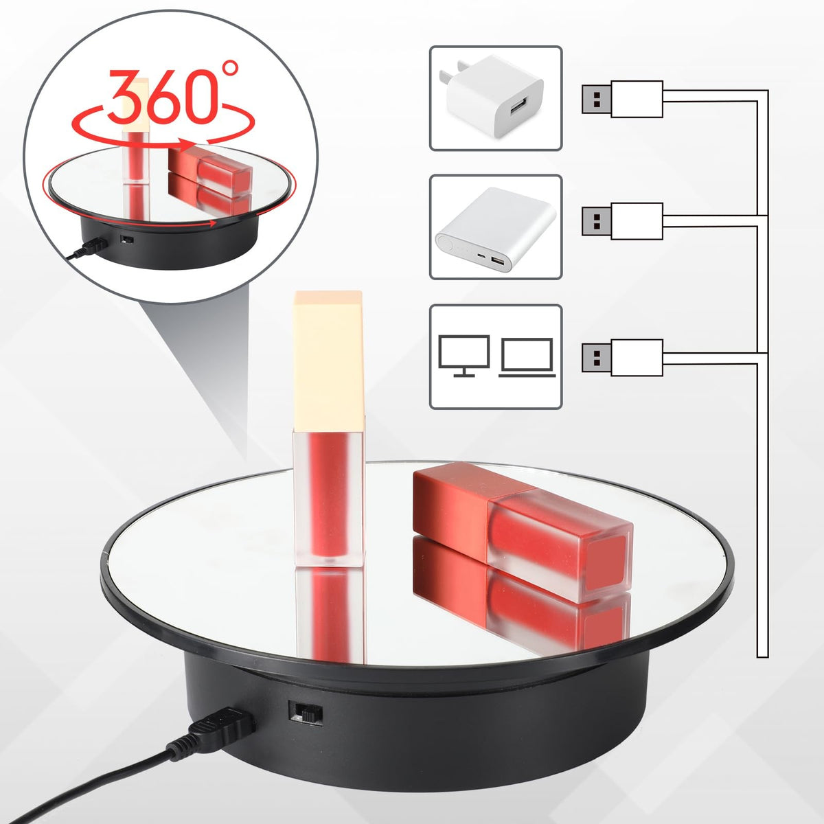 Mirror Motorized Rotating Turntable, 20 cm