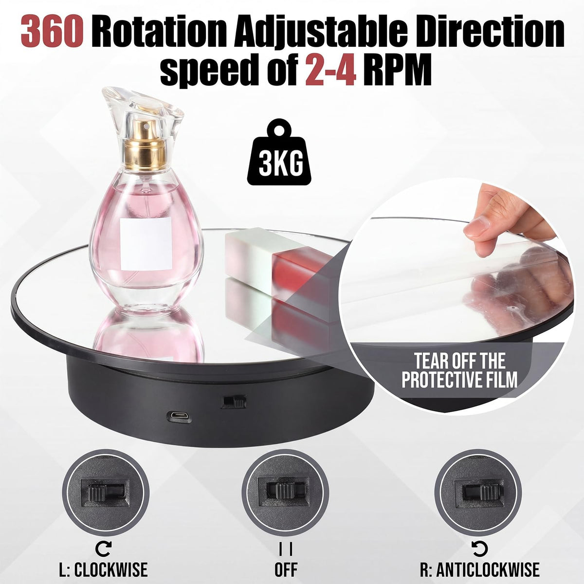 Mirror Motorized Rotating Turntable, 20 cm