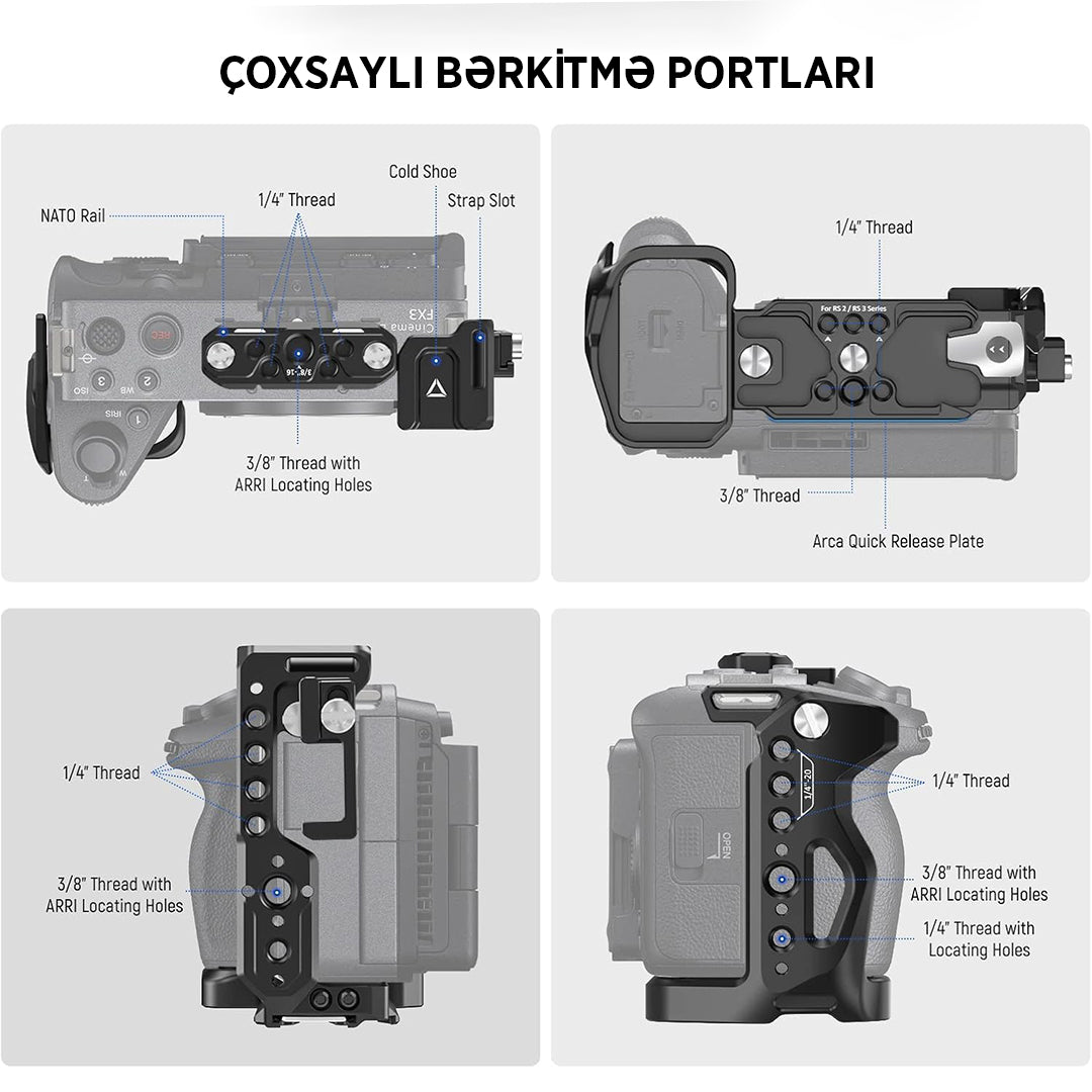 Neewer Sony FX3 / FX30 üçün kamera qəfəsi (HDMI tutacaq ilə birlikdə)