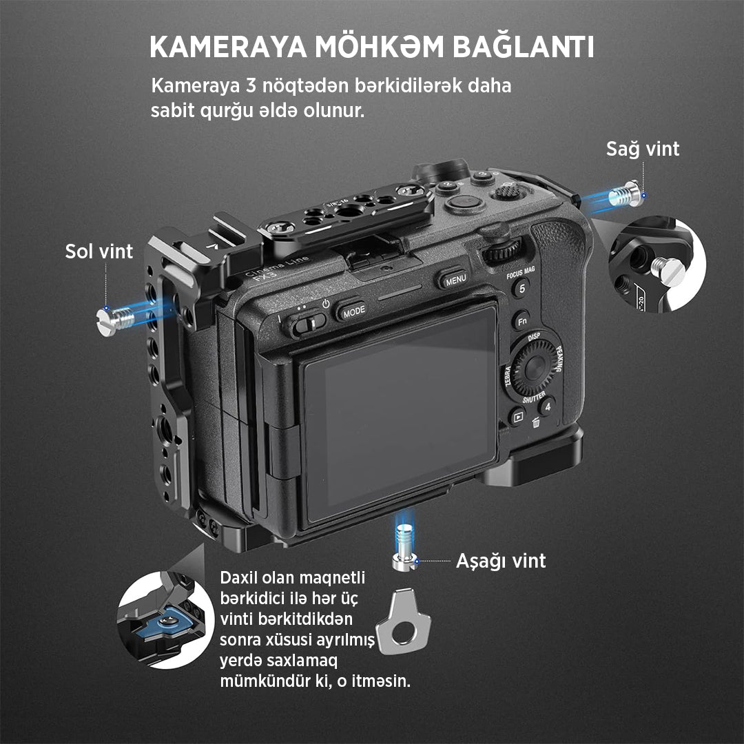 Neewer Sony FX3 / FX30 üçün kamera qəfəsi (HDMI tutacaq ilə birlikdə)