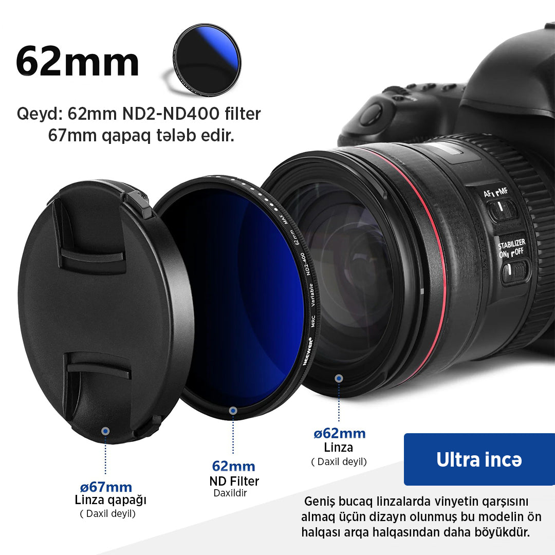 NEEWER dəyişkən ND filter (ND2-ND400)