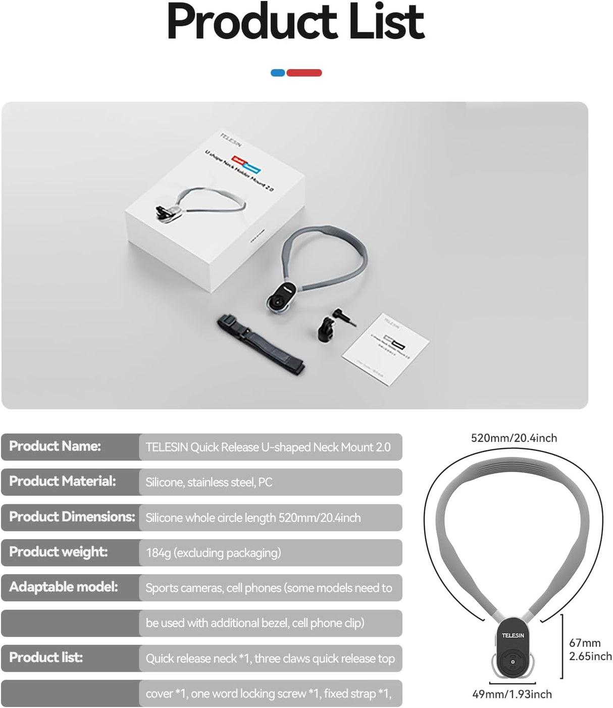 Telesin Quick Release Neck Mount 2.0 ( Ekşn kameralar üçün)