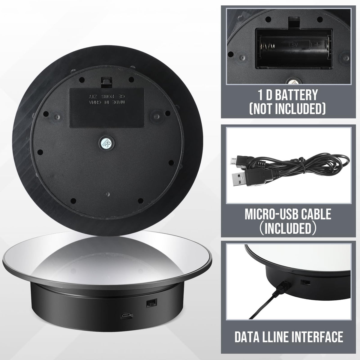 Mirror Motorized Rotating Turntable, 20 cm