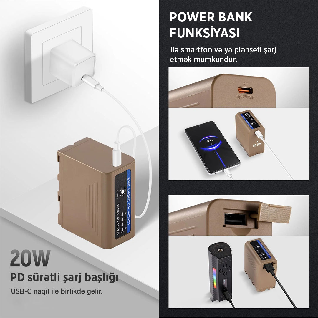 NEEWER NP-F970 10500mAh USB-C batareya (sürətli şarj dəsti)