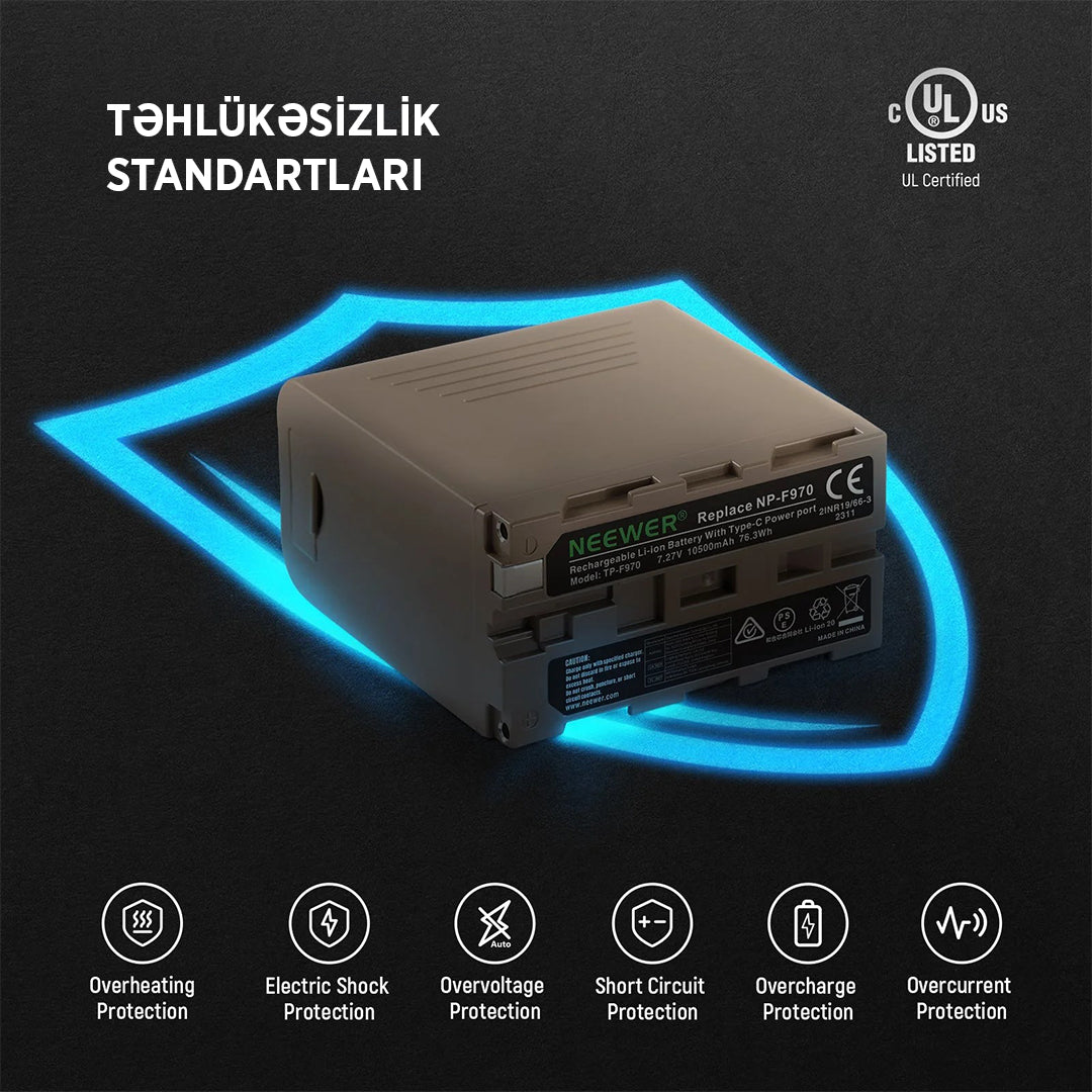 NEEWER NP-F970 10500mAh USB-C batareya (sürətli şarj dəsti)