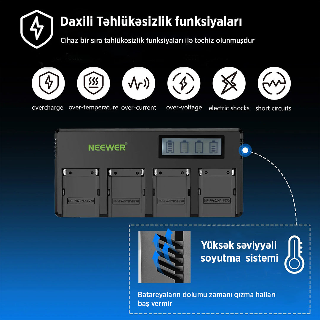 NEEWER NP-F970 4-lü batareya və adapter dəsti