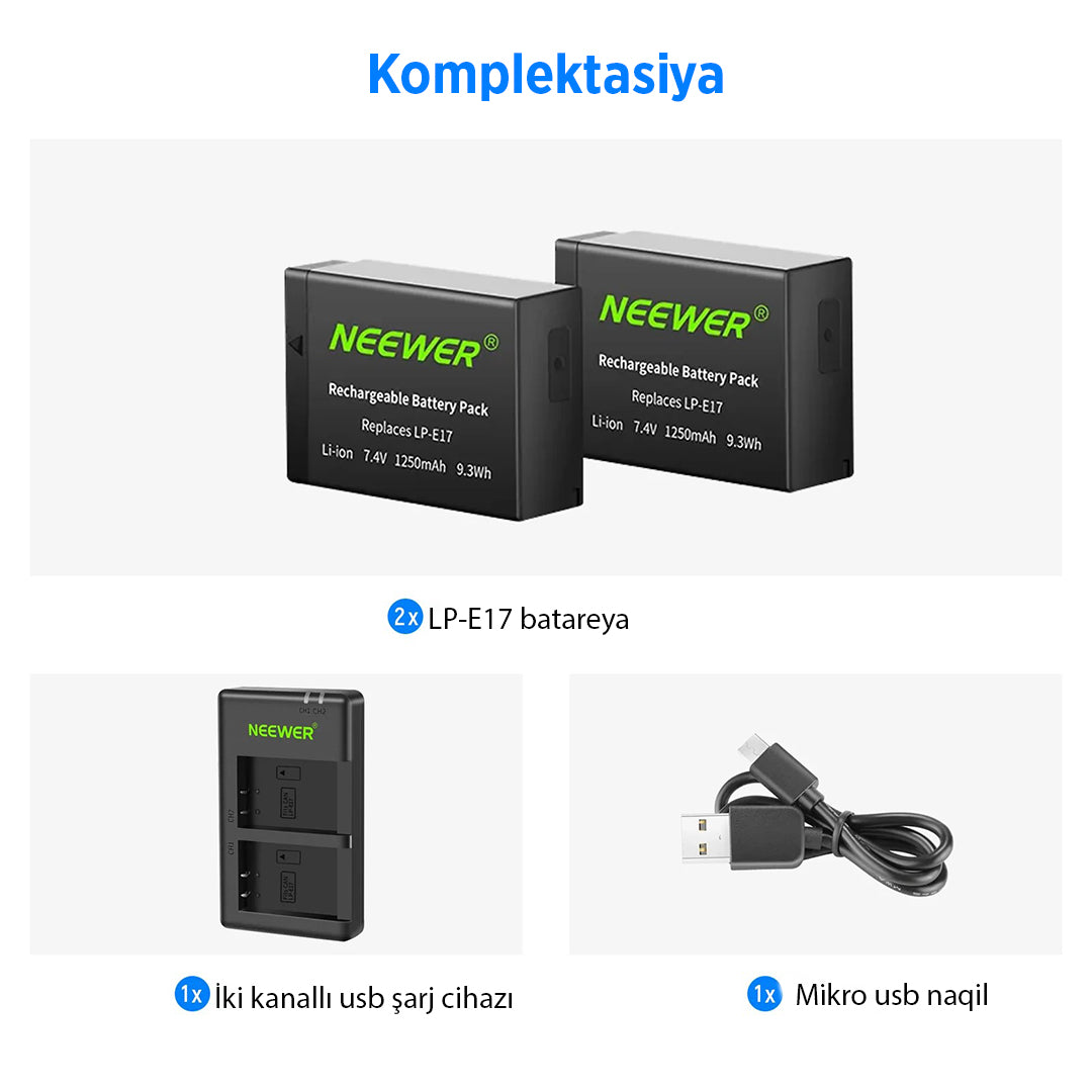 Neewer LP-E17 batareya və adapter dəsti