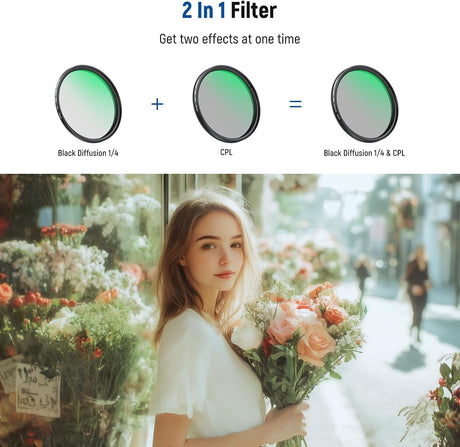 Iphone üçün NEEWER CPL & Black Mist Diffusion 1/4 Filter