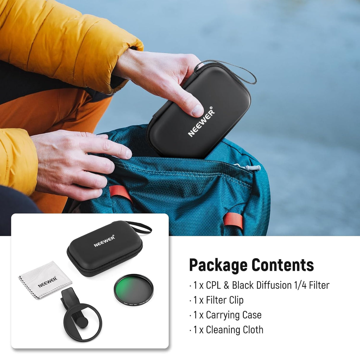 Iphone üçün NEEWER CPL & Black Mist Diffusion 1/4 Filter
